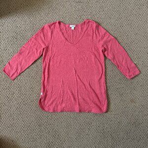 J. JILL 3/4 Sleeve Sweater Top V Neck SMALL Guava Pink Red Knit Specks 290501